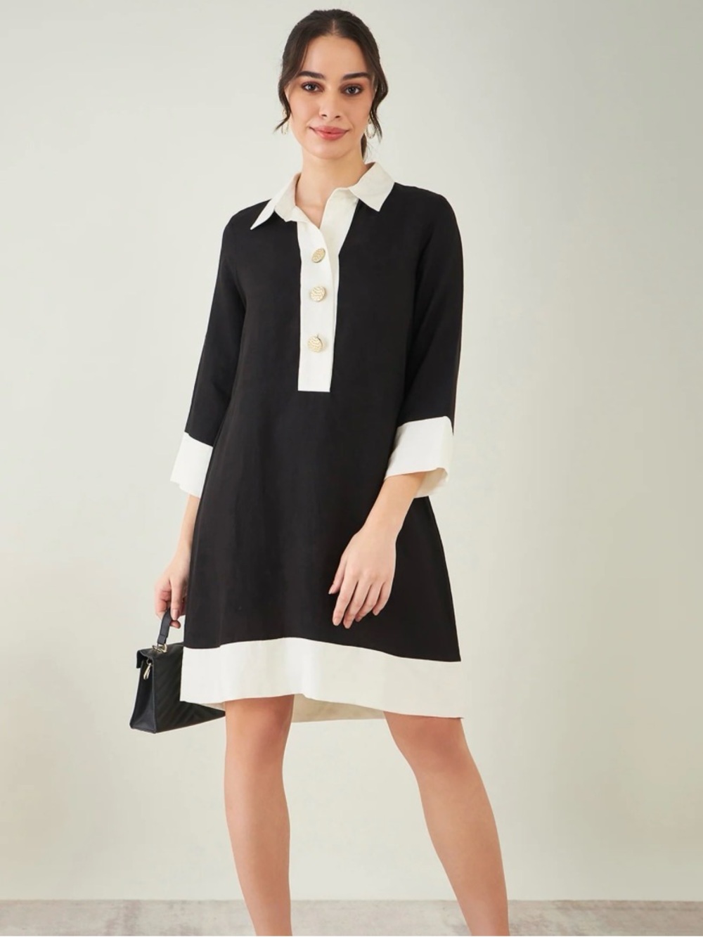 Anthropologie Black and White Collared Mini Dress